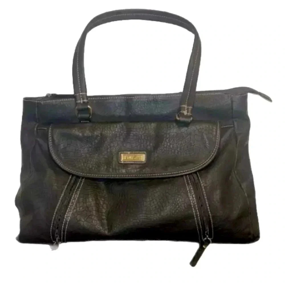 Multi Sac Large Black Pebbled Faux Leather Handbag Exterior  Lots Of Pockets